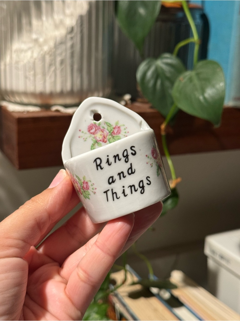 Porcelain 'Rings and Things' Trinket Holder with Pink Floral Accents